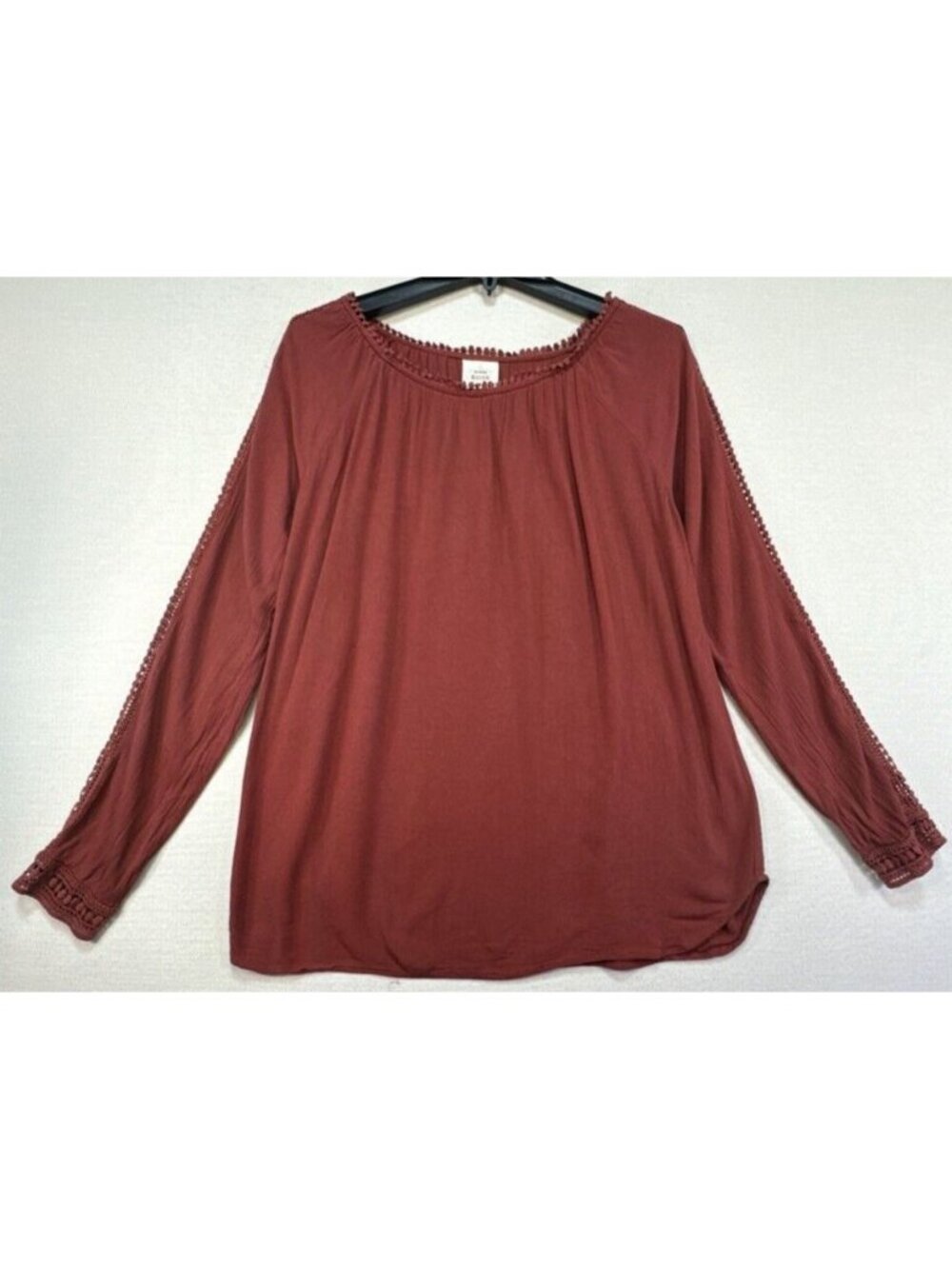 Knox Rose Womens Flowy Boho Peasant Blouse Size Medium Burnt Orange Crochet - Picture 1 of 13